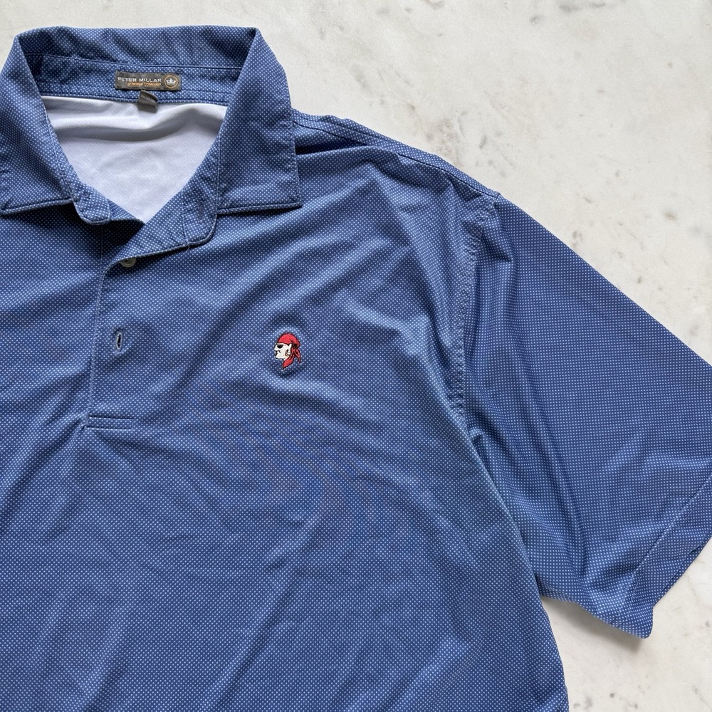 Peter Millar Golf Shirt Mens Extra Large Polo Summer Comfort Blue Polka Dot